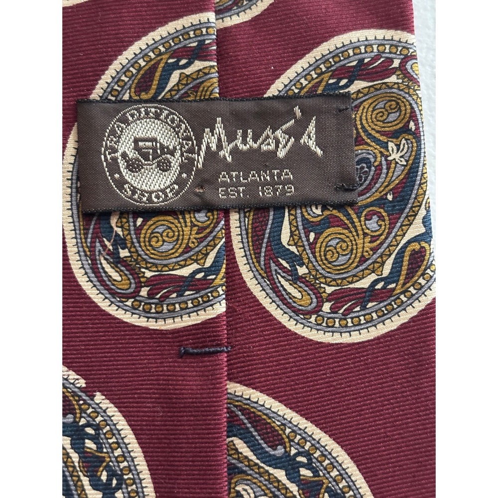 Muse's Atlanta Silk Necktie Hand Sewn Made‎ In USA Burgundy Paisley Pattern VTG - Picture 3 of 12